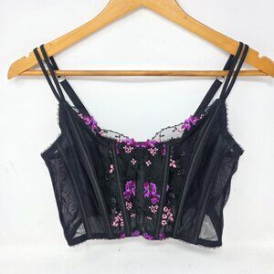 Victoria's Secret Very Sexy Black Mesh Floral Corset Bustier Top Women's Large L
